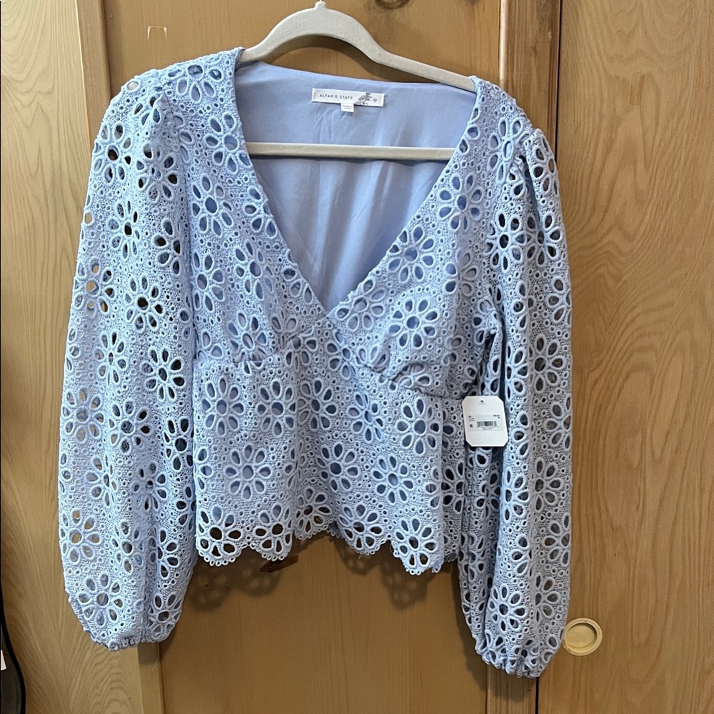 Altar’d State Light Blue Eyelet Lace Blouse